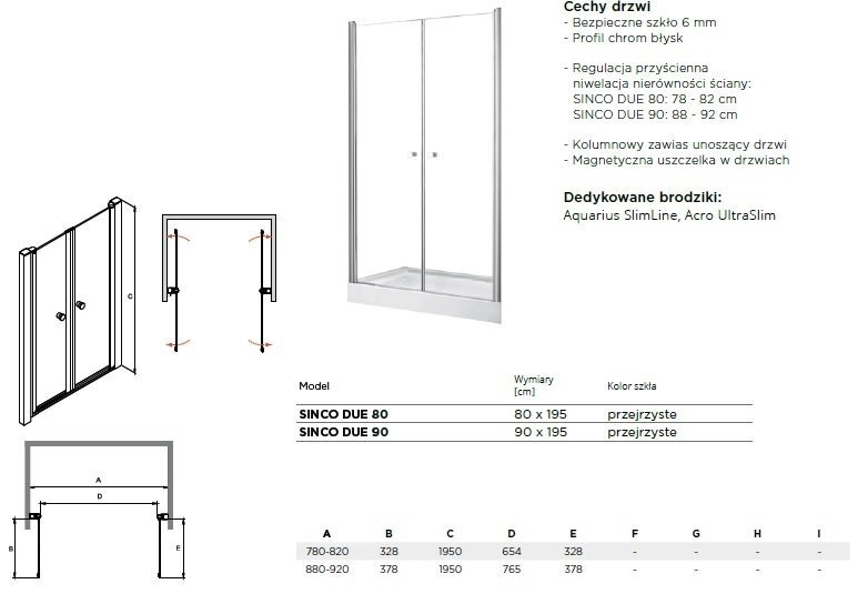 Dušikabiini uksed Besco Sinco Due, 80, 90 x 195 cm цена и информация | Dušikabiinide uksed ja seinad | kaup24.ee