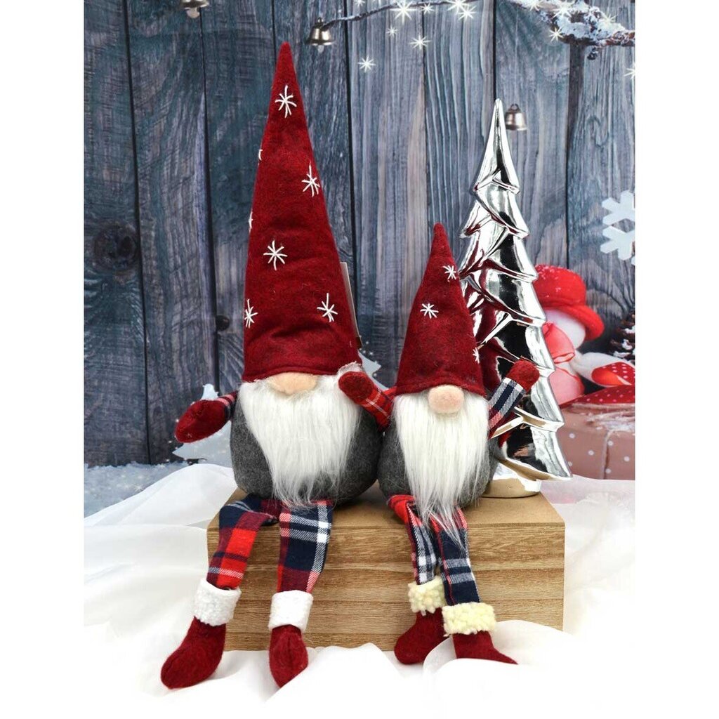 Dekoratiivne päkapikk, punane tähtedega müts 20+10 cm hind ja info | Jõulukaunistused | kaup24.ee