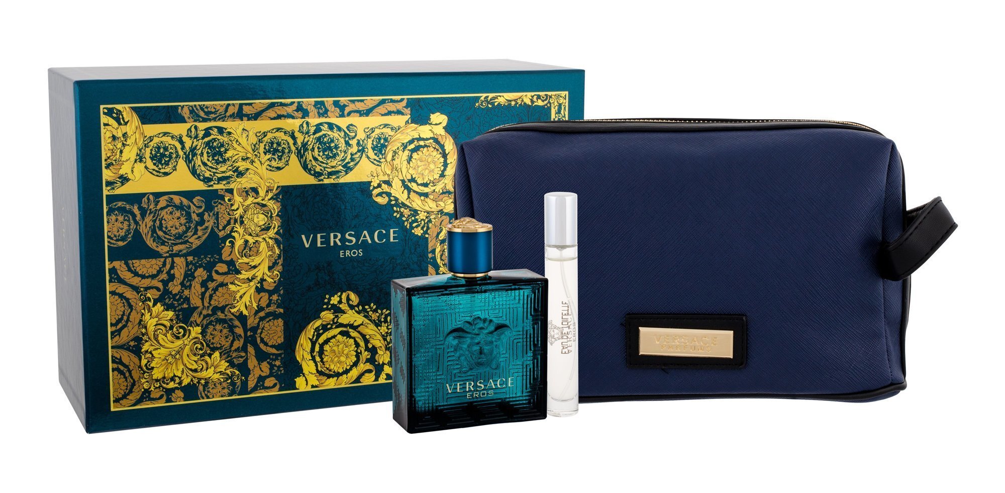 Versace komplekt: tualettvesi Eros EDT meestele 100 ml + tualettvesi Eros EDT meestele 10 ml + kosmeetikakott hind ja info | Meeste parfüümid | kaup24.ee