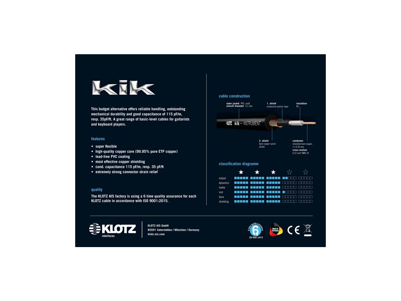 Klotz, 2 x Jack Mono 6.3 mm, 3m hind ja info | Kaablid ja juhtmed | kaup24.ee