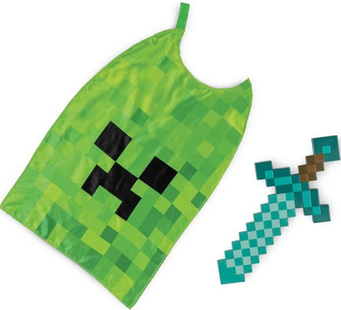 Karnevali kostüümikomplekt mõõk Minecraft Halloween + kepp Creeper цена и информация | Karnevali kostüümid | kaup24.ee