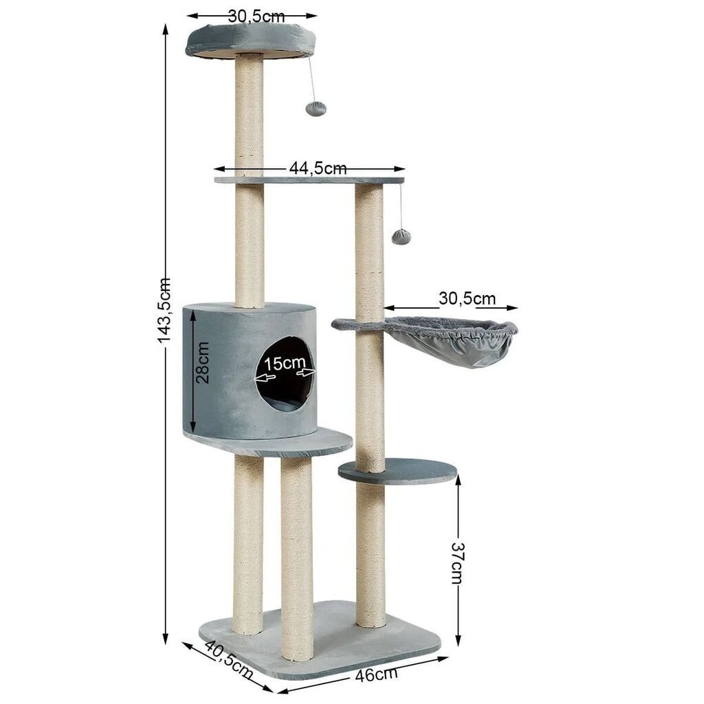 Когтеточка для кошек, 5-уровневая, 144 см, с коробкой цена | kaup24.ee