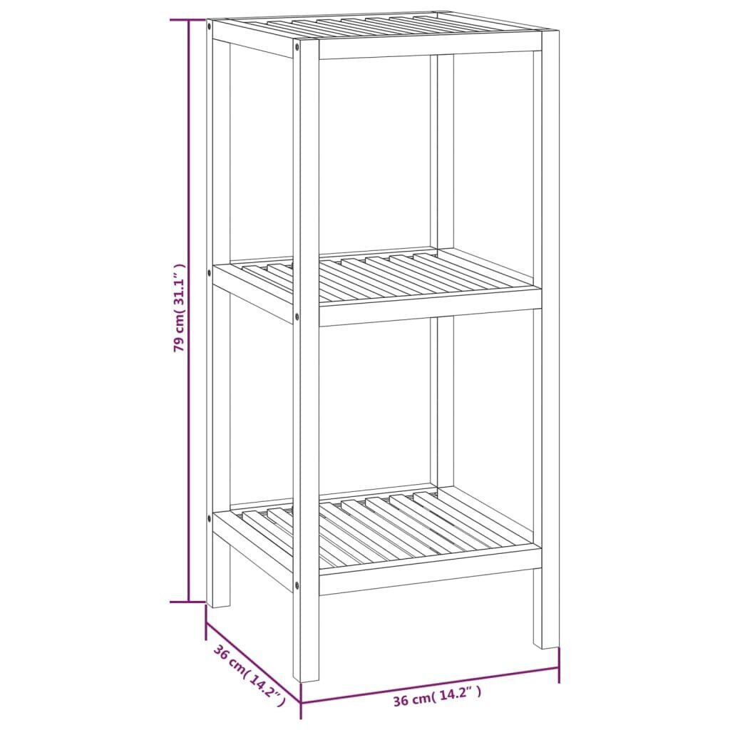 vidaXL vannitoariiul 36x36x79 cm täispuit, pähkel hind ja info | Riiulid | kaup24.ee