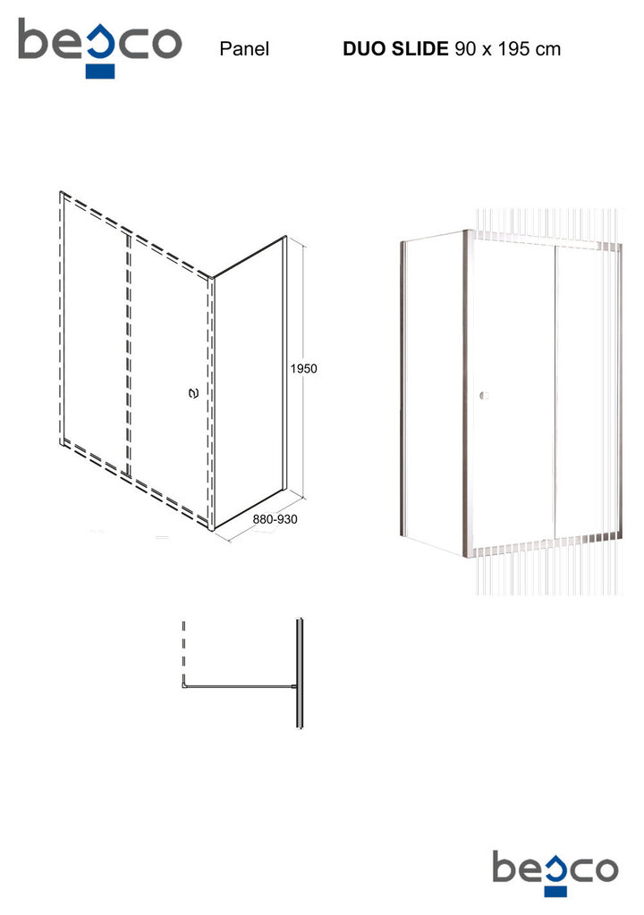 Ristkülikukujuline dušikabiin Besco DUO Slide, 100,110,120,130,140x195 cm hind ja info | Dušikabiinid | kaup24.ee