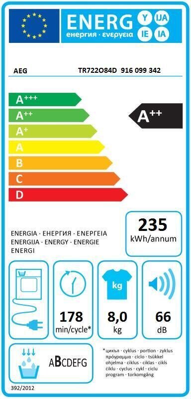 AEG TR722O84D цена и информация | Pesukuivatid | kaup24.ee