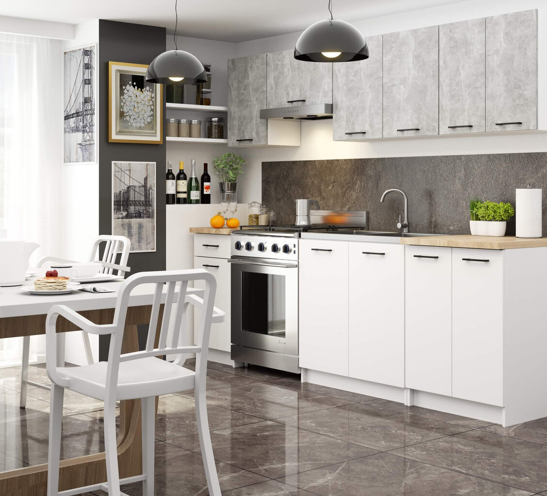 Köögikapi komplekt Akord Oliwia 2,4 m, hall/valge hind ja info | Köögimööbli komplektid | kaup24.ee