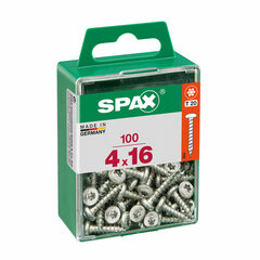 Kruvide karp Spax Wirox Puit Ümar pea 100 tk (4 x 16 mm) hind ja info | Käsitööriistad | kaup24.ee