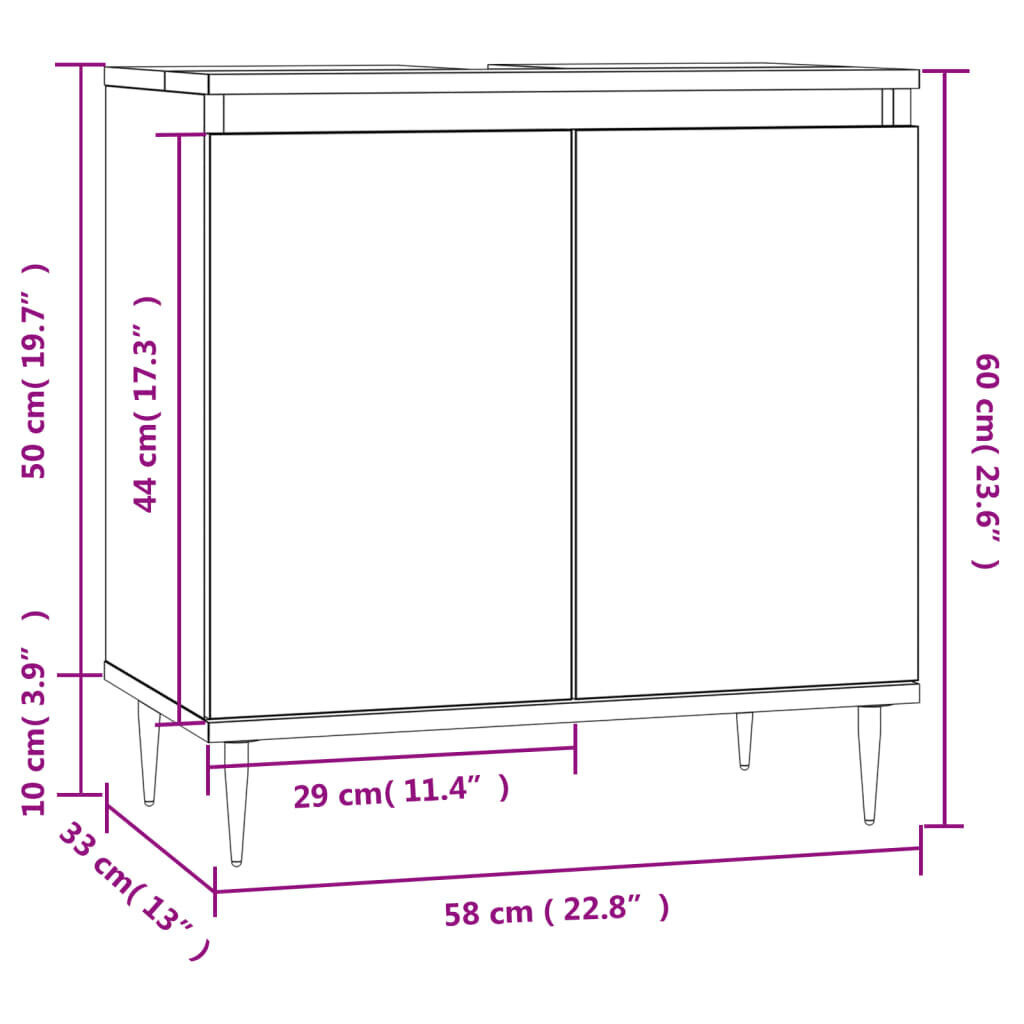 vidaXL vannitoakapp, hall Sonoma tamm, 58 x 33 x 60 cm, tehispuit hind ja info | Vannitoakapid | kaup24.ee