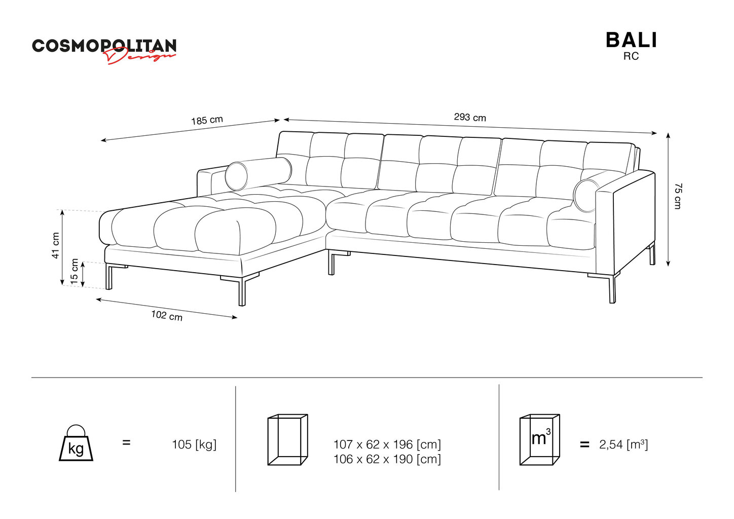 Viiekohaline diivan Cosmpolitan design Bali, 5 Seats, hall hind ja info | Diivanid ja diivanvoodid | kaup24.ee