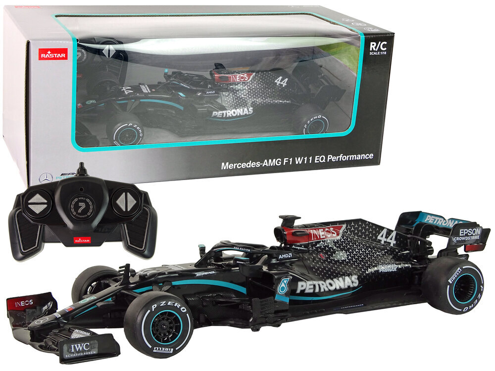 Mercedes-AMG F1 1:18 puldiga juhitav võidusõiduauto, must hind ja info | Poiste mänguasjad | kaup24.ee