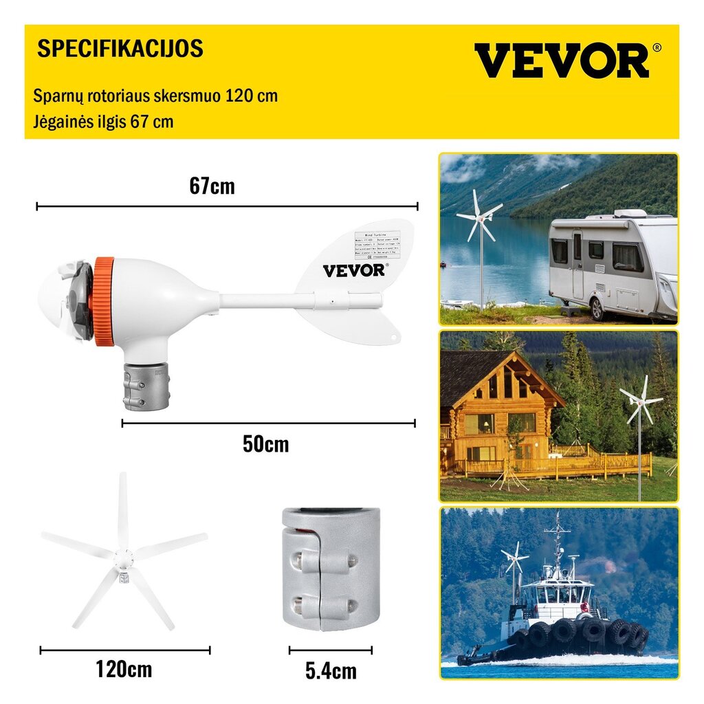 Horisontaalteljeline tuulegeneraator Vevor 500 W, 12 V, laadimiskontrolleriga цена и информация | Generaatorid | kaup24.ee