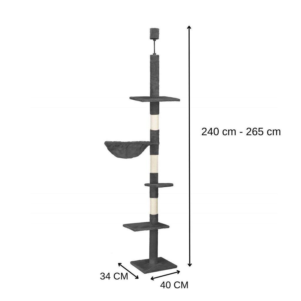 Kraapimispost Springos PA1051, 34x40x265 cm, hall/valge hind ja info | Kassi kraapimispuud | kaup24.ee