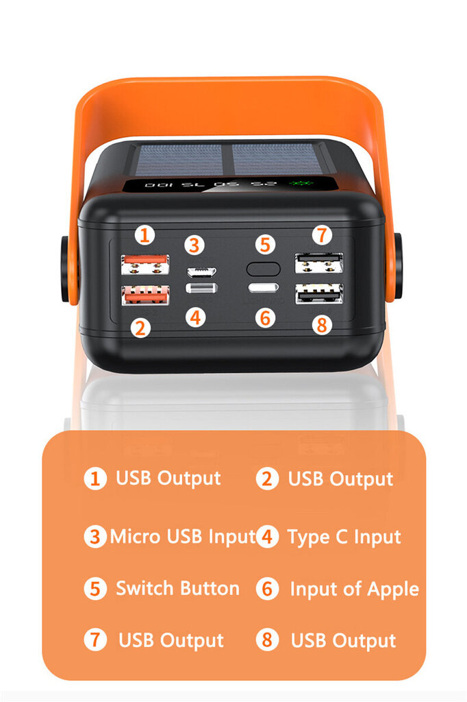 Päikesepank koos juhtmete ja taskulambiga, microUSB, USB-C, Lightning, USB 30000 mAh hind ja info | Akupangad | kaup24.ee