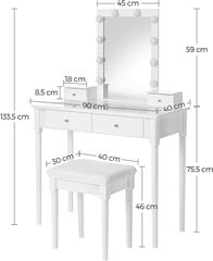 Peegli ja taburetiga tualettlaud Vasagle RDT172W01, valge цена и информация | Туалетные столики | kaup24.ee