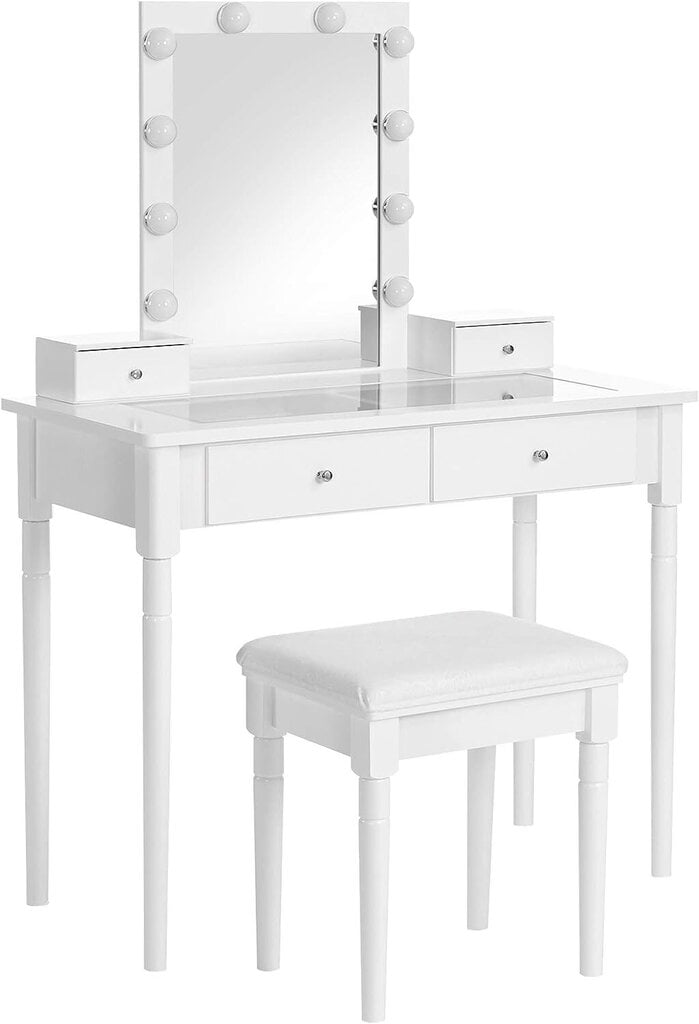 Peegli ja taburetiga tualettlaud Vasagle RDT172W01, valge цена и информация | Tualettlauad | kaup24.ee