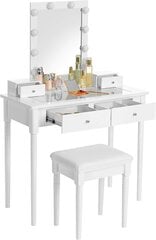 Косметический столик Vasagle RDT172W01 с зеркалом и табуретом, белый цена и информация | Туалетные столики | kaup24.ee