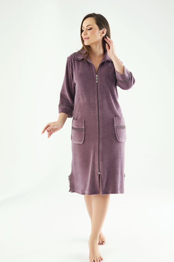 Bambukiust hommikumantel veluurist PH-0321, lilla цена и информация | Naiste hommikumantlid | kaup24.ee