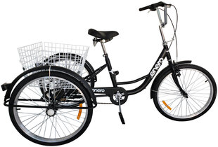 Kolmerattaline jalgratas Enero Rower 24", 1 siiniga, must цена и информация | Велосипеды | kaup24.ee