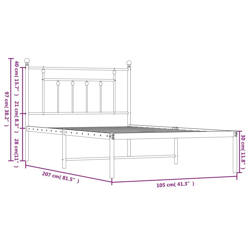 vidaXL metallist voodiraam peatsiga, valge, 100x200 cm hind ja info | Voodid | kaup24.ee