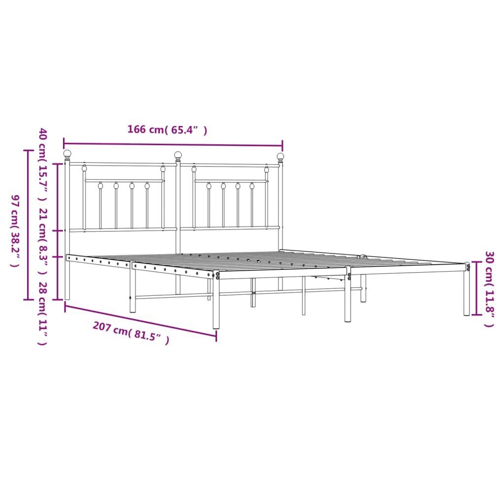 vidaXL metallist voodiraam peatsiga, must, 160 x 200 cm hind ja info | Voodid | kaup24.ee