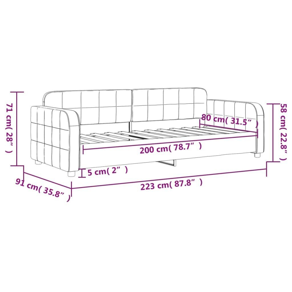 vidaXL päevavoodi, must, 80 x 200 cm, samet цена и информация | Voodid | kaup24.ee