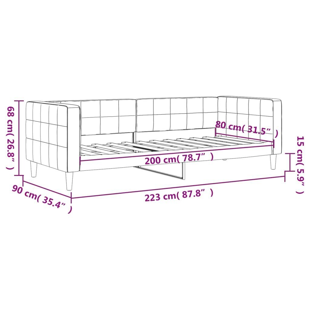 vidaXL päevavoodi, must, 80 x 200 cm, samet hind ja info | Voodid | kaup24.ee