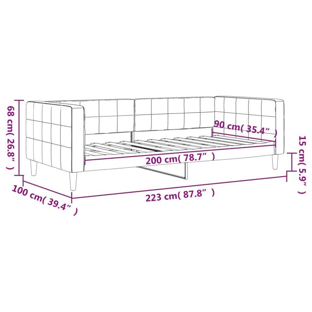 vidaXL päevavoodi, kollane, 90 x 200 cm, samet hind ja info | Voodid | kaup24.ee