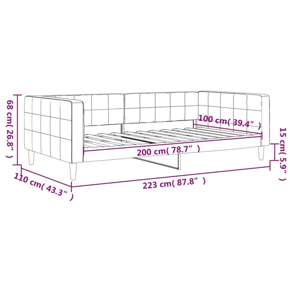 vidaXL päevavoodi, helehall, 100 x 200 cm, samet hind ja info | Voodid | kaup24.ee