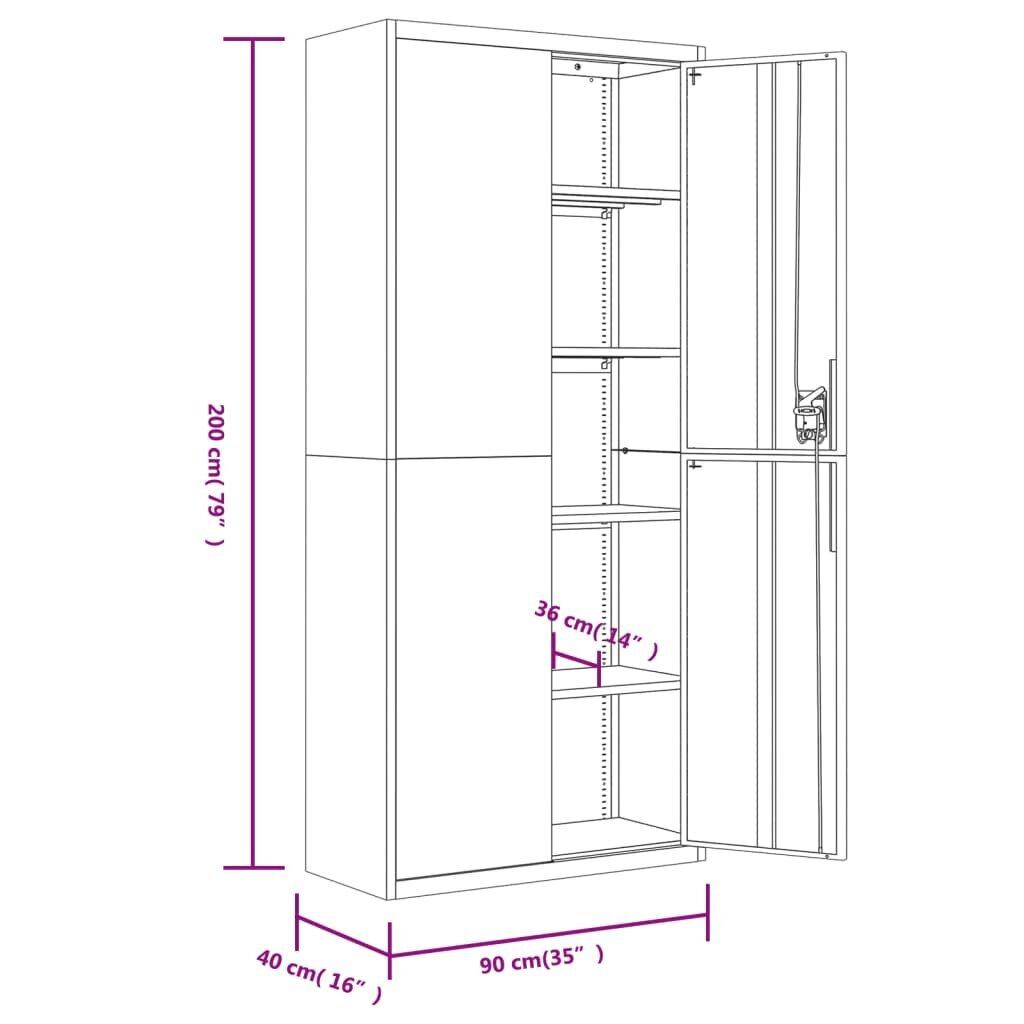 vidaXL dokumendikapp, helehall, 90 x 40 x 200 cm, teras цена и информация | Kapid | kaup24.ee