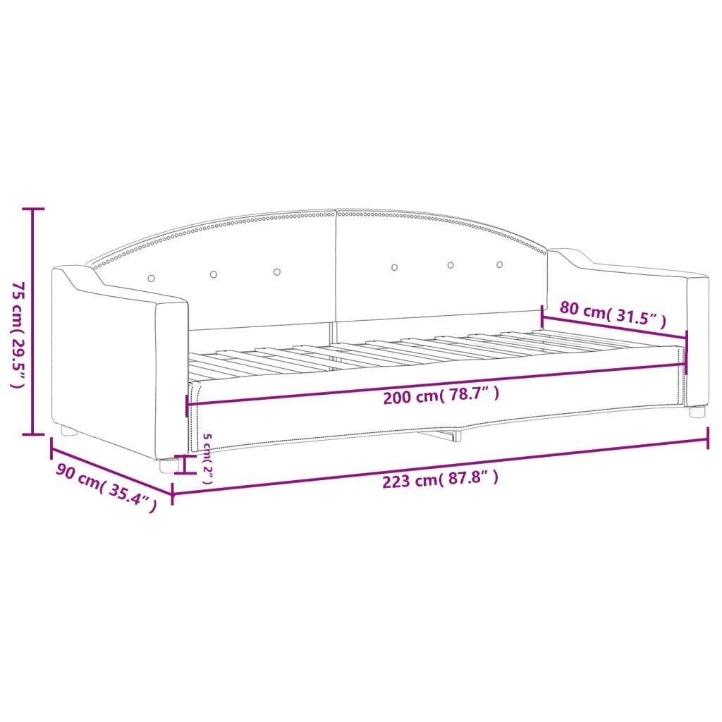 vidaXL päevavoodi, pruunikashall, 80x200 cm, kangas hind ja info | Voodid | kaup24.ee