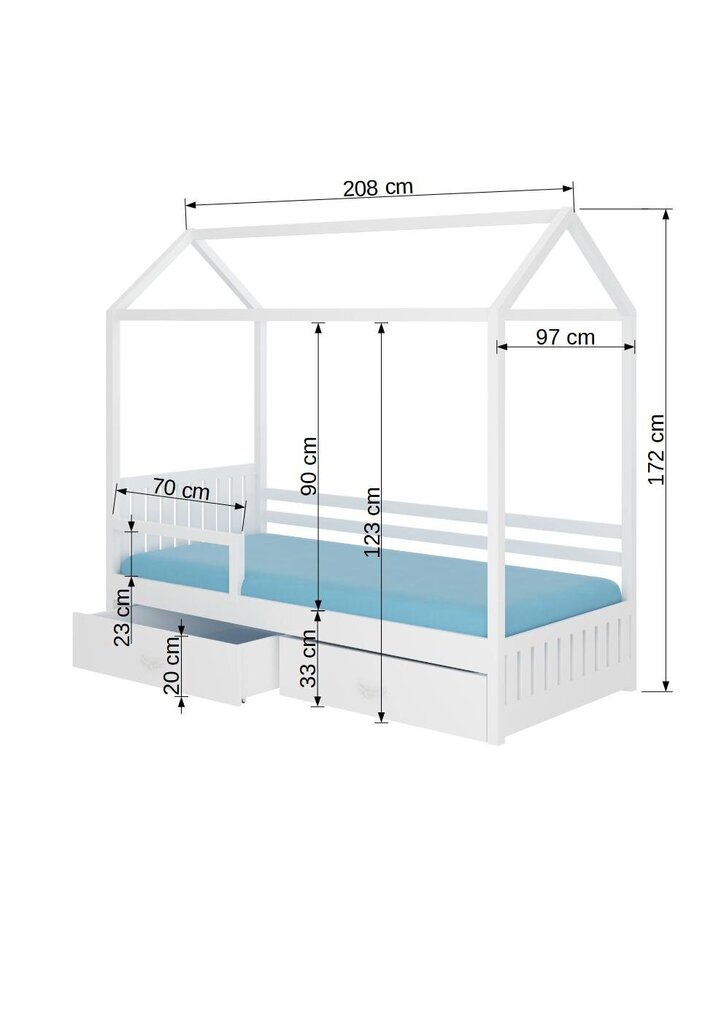 Voodi Adrk Furniture Rose koos küljekaitsega, 90x200 cm, valge hind ja info | Lastevoodid | kaup24.ee