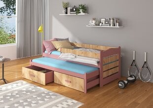 Lastevoodi Adrk Furniture Tiarro koos küljekaitsega, 90x200 cm, roosa/pruun цена и информация | Детские кровати | kaup24.ee