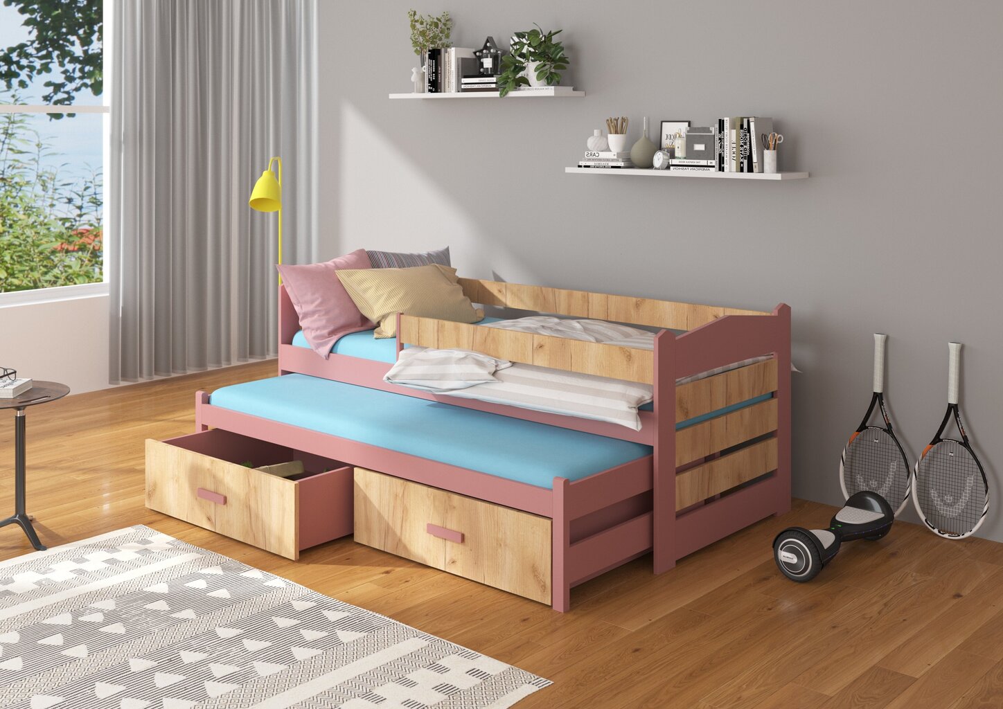 Lastevoodi Adrk Furniture Tiarro koos küljekaitsega, 90x200 cm, roosa/pruun hind ja info | Lastevoodid | kaup24.ee