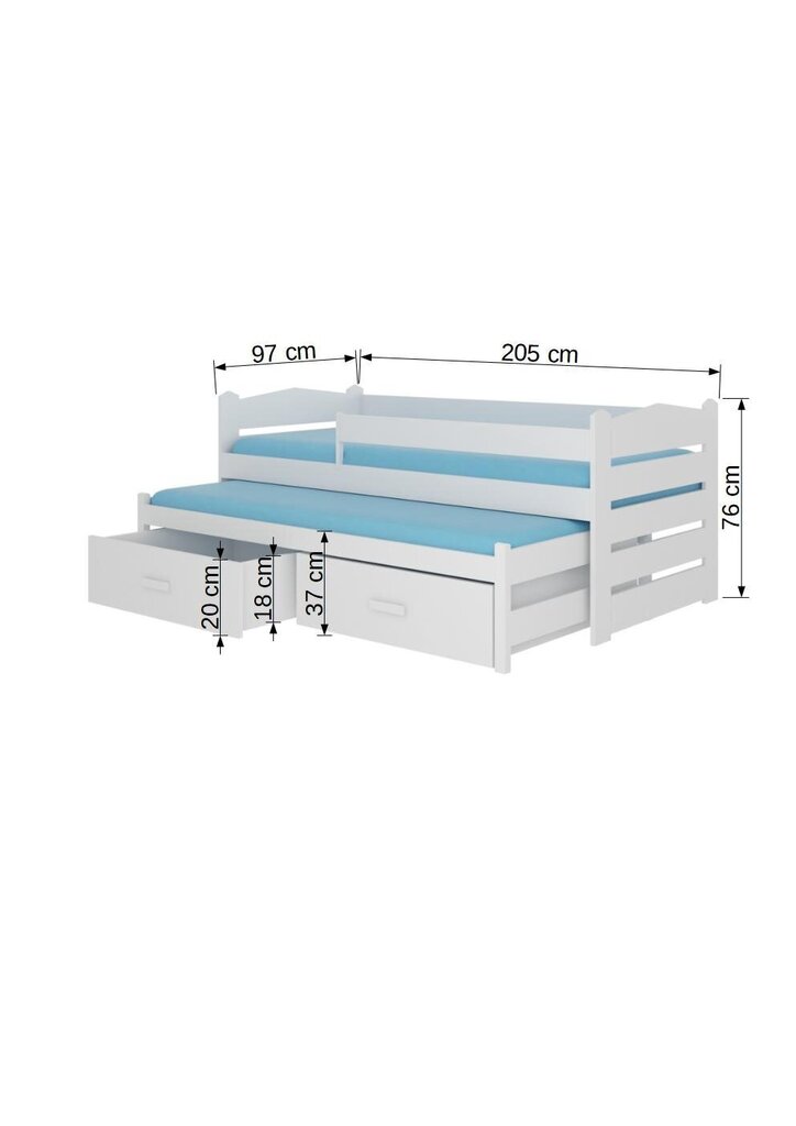 Lastevoodi Adrk Furniture Tiarro koos küljekaitsega, 90x200 cm, valge/hall цена и информация | Lastevoodid | kaup24.ee