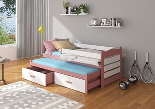 Lastevoodi Adrk Furniture Tiarro koos küljekaitsega, 90x200 cm, valge/roosa цена и информация | Детские кровати | kaup24.ee