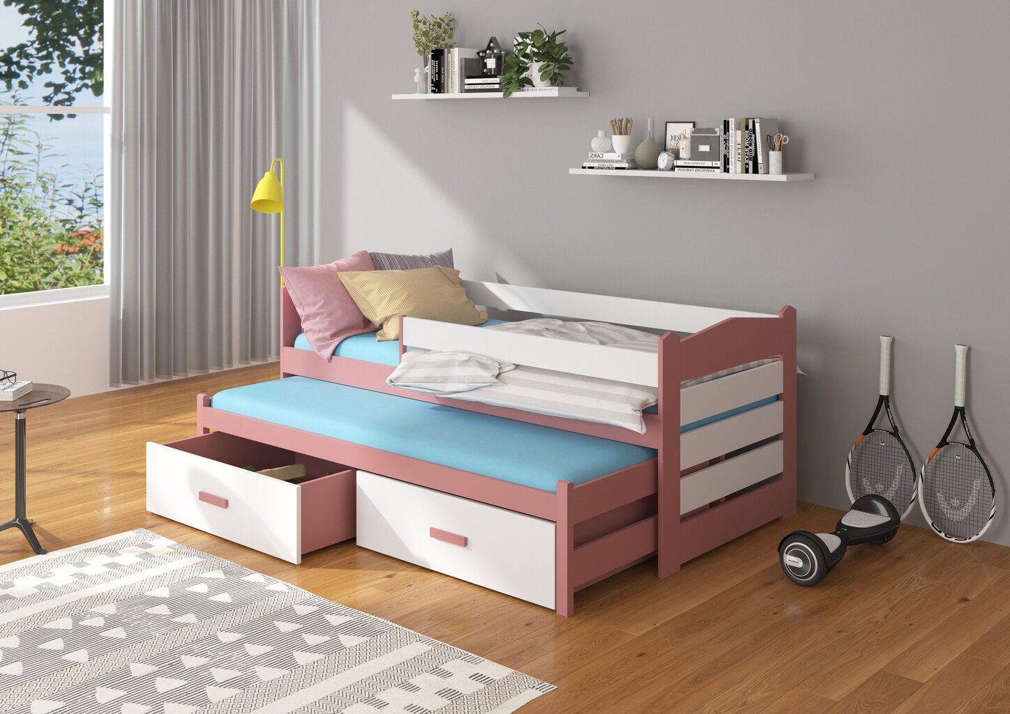 Lastevoodi Adrk Furniture Tiarro koos küljekaitsega, 90x200 cm, valge/roosa hind ja info | Lastevoodid | kaup24.ee
