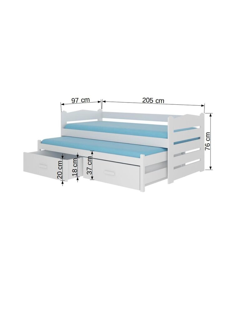 Lastevoodi Adrk Furniture Tiarro, 90x200 cm, valge/pruun hind ja info | Lastevoodid | kaup24.ee