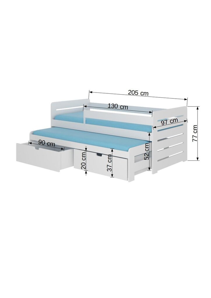 Lastevoodi ADRK Furniture Tomi küljekaitsega, 90x200 cm, hall цена и информация | Lastevoodid | kaup24.ee