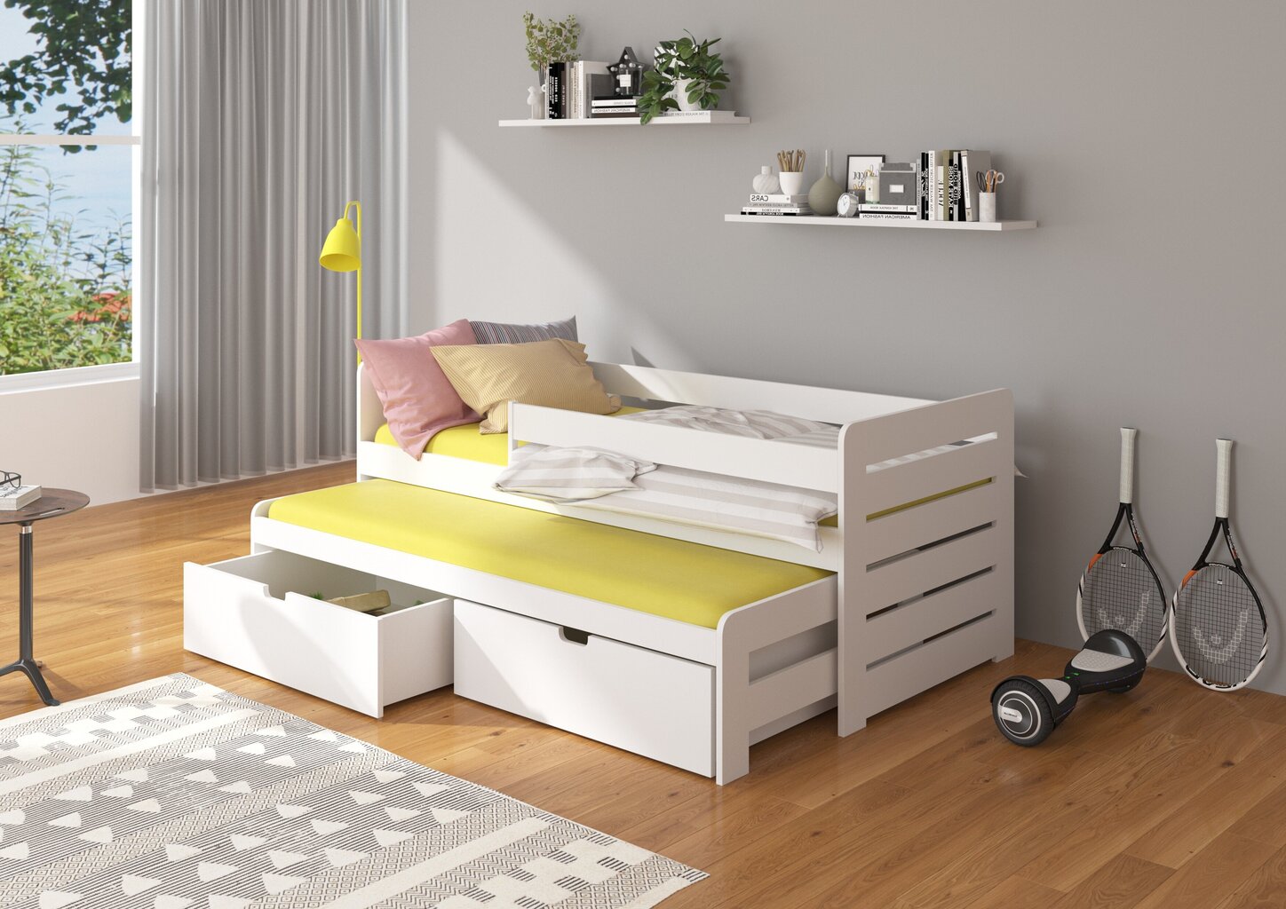 Lastevoodi Adrk Furniture Tomi koos küljekaitsega, 90x200 cm, valge цена и информация | Lastevoodid | kaup24.ee