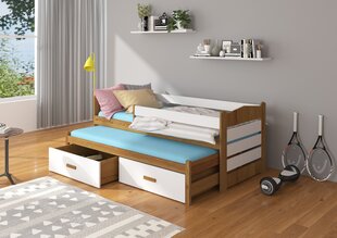 Lastevoodi Adrk Furniture Tiarro koos küljekaitsega 90x200 cm, valge/pruun цена и информация | Детские кровати | kaup24.ee