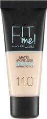 Maybelline Жидкая тональная основа FIT ME Matte 110 Porcelain, 30мл цена и информация | Пудры, базы под макияж | kaup24.ee