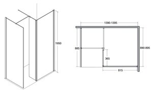 Dušikabiin Besco INDRE walk-in, 140x90x195 cm цена и информация | Душевые кабины | kaup24.ee