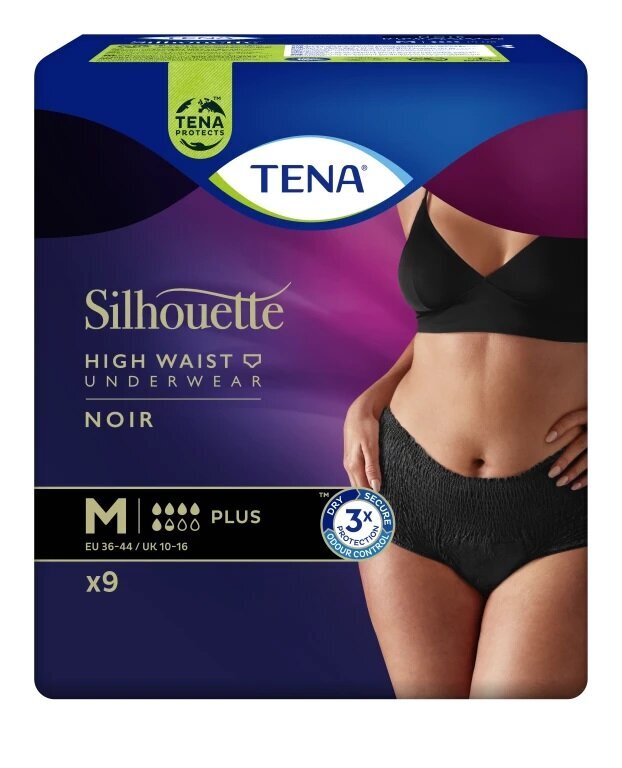 Aluspüksid Tena Silhouette Noir Plus Medium, 9 tk hind ja info | Mähkmed, hügieenisidemed, ühekordsed linad täiskasvanutele | kaup24.ee