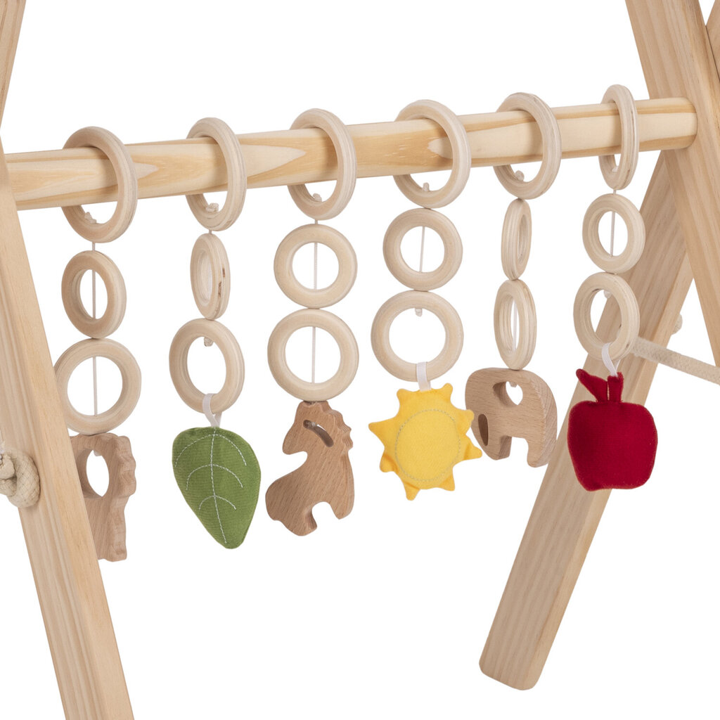 KiddyMooni puidust mängutuba pehme vahtmatiga väikelastele, kellel on rippuvad mänguasjad Montessori mänguasi väikelastele Tehke naturaalset jääsinise matiga hind ja info | Imikute mänguasjad | kaup24.ee
