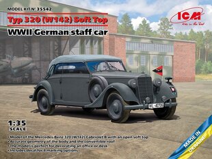 Liimitav mudel ICM 35542 WWII German staff car Typ 320 (W142) Cabriolet Soft Top 1/35 цена и информация | Склеиваемые модели | kaup24.ee