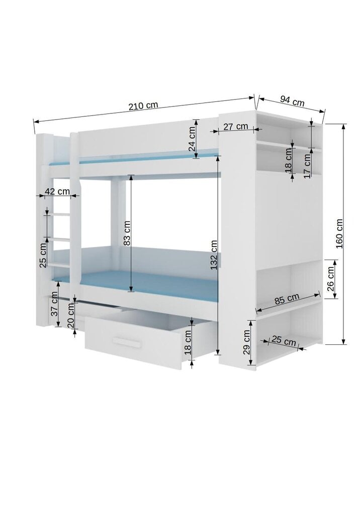 Magamisvoodi Adrk Furniture Garet koos madratsiga, 80x180 cm, valge/must hind ja info | Lastevoodid | kaup24.ee