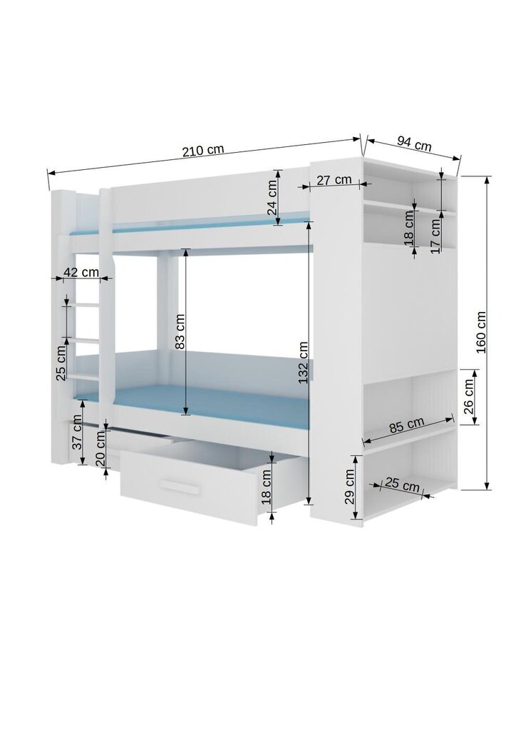 Narivoodi Adrk Furniture Garet, 80x180 cm, valge hind ja info | Lastevoodid | kaup24.ee