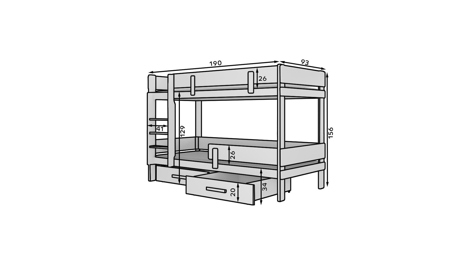 Narivoodi Adrk Furniture Etiona, 80x180 cm, valge/pruun hind ja info | Lastevoodid | kaup24.ee