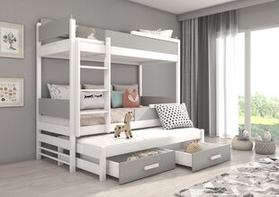 Кровать двухъярусная ADRK Furniture Queen с матрасами, 80х180 см, белый/серый цвет цена и информация | Детские кровати | kaup24.ee