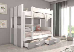 Кровать двухъярусная ADRK Furniture Arta с матрасом, 90х200 см, белый/серый цвет цена и информация | Детские кровати | kaup24.ee